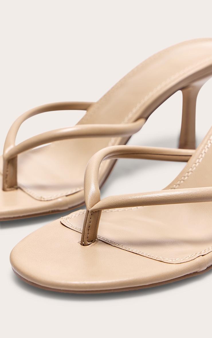 Camel PU Round Toe Thong Mid Heeled Mules Product Image