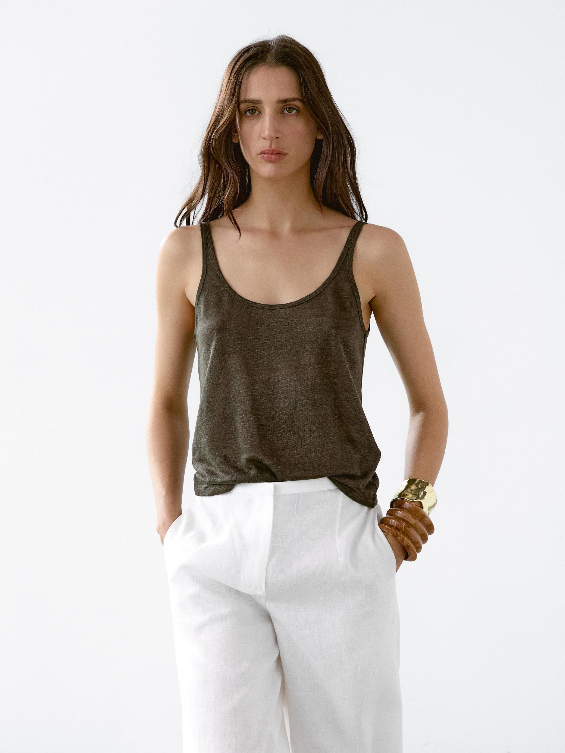 100% linen strappy top Product Image