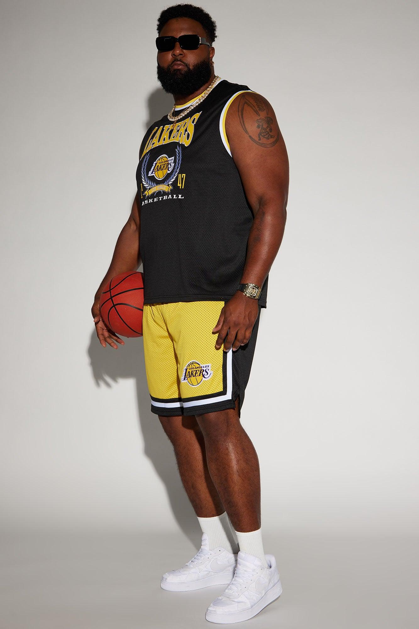 Lakers Behind The Back Mesh Shorts - Black/Yellow Product Image