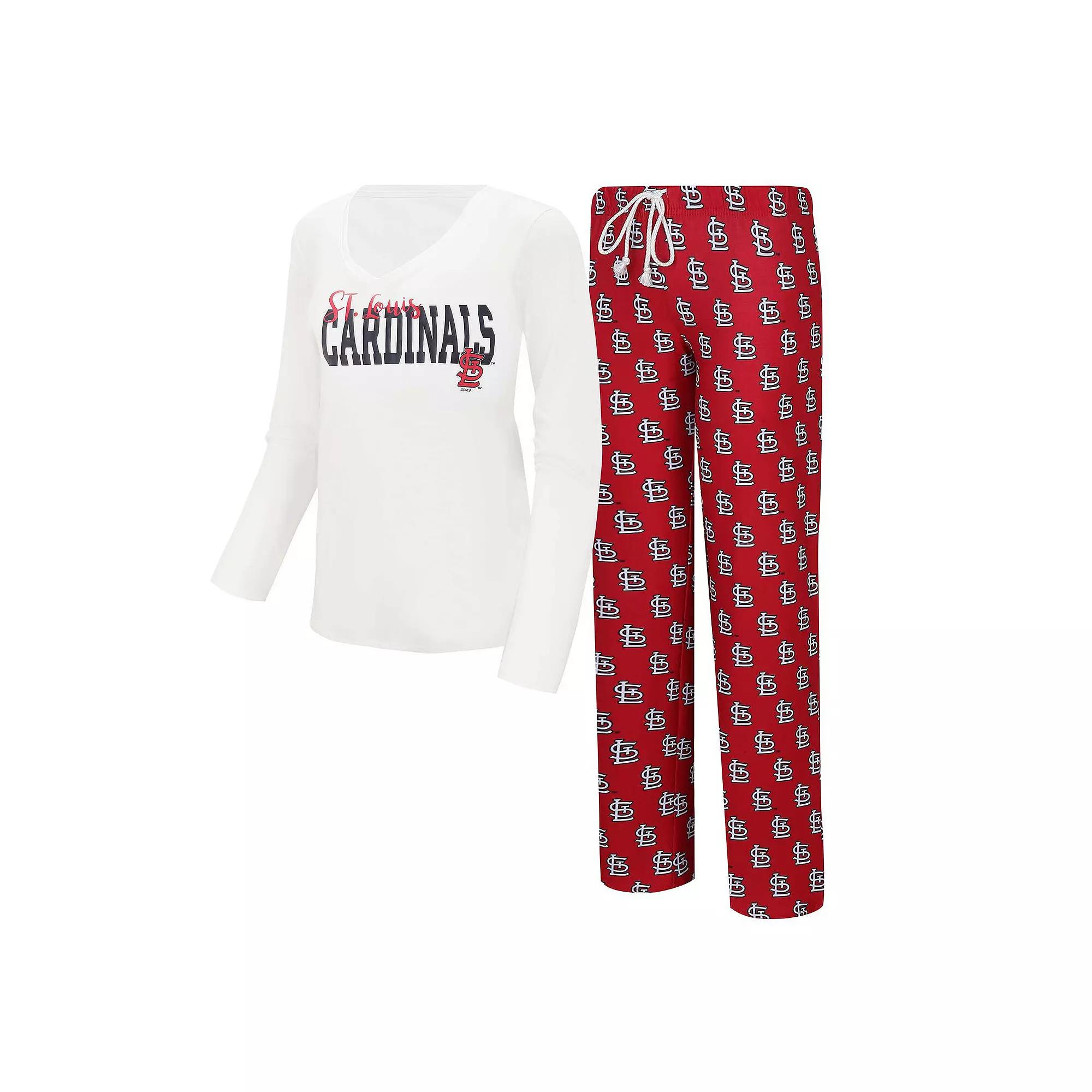 Women's Concepts Sport White/Red St. Louis Cardinals Long Sleeve V-Neck T-Shirt & Gauge Pants Sleep Set, Size: XL Product Image