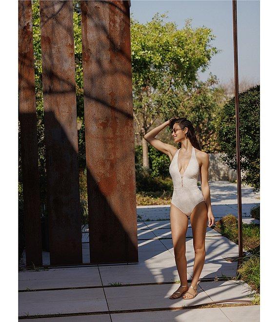 Profile by Gottex Jolene Texture Deep V-Neck Plunge One Piece Swimsuit Product Image