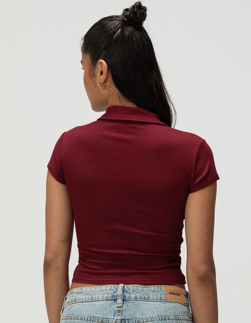 RSQ Womens Button Front Polo Shirt - BURGUNDY Product Image