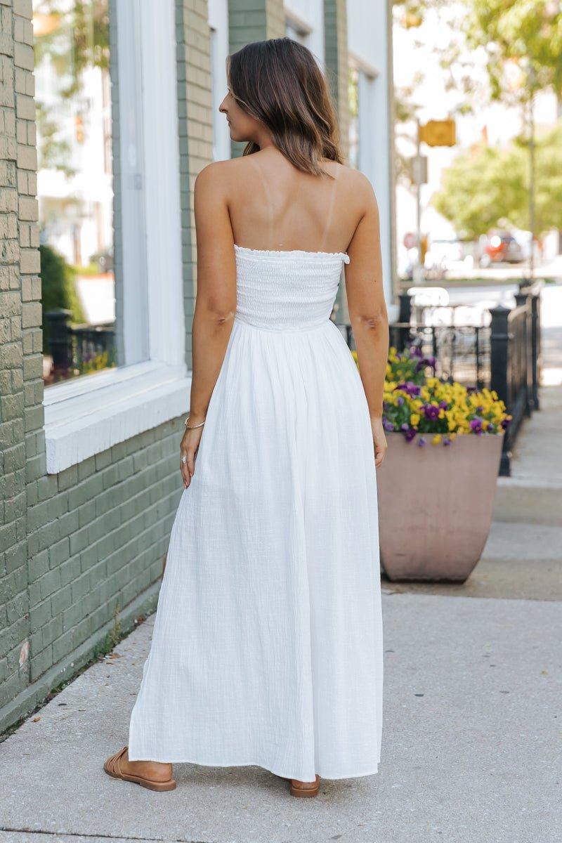 White Strapless Slit Maxi Dress - FINAL SALE Product Image