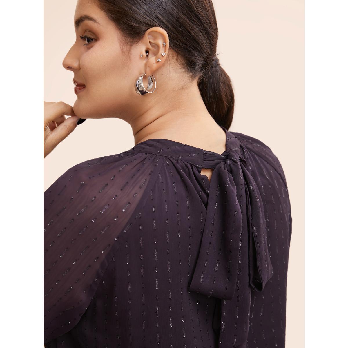 Plus Size Eggplant Luxe Chiffon Stand Up Collar Blouse Women Work From Home Long Sleeve Stand-up collar Work Blouses BloomChic 22-24/3X Product Image