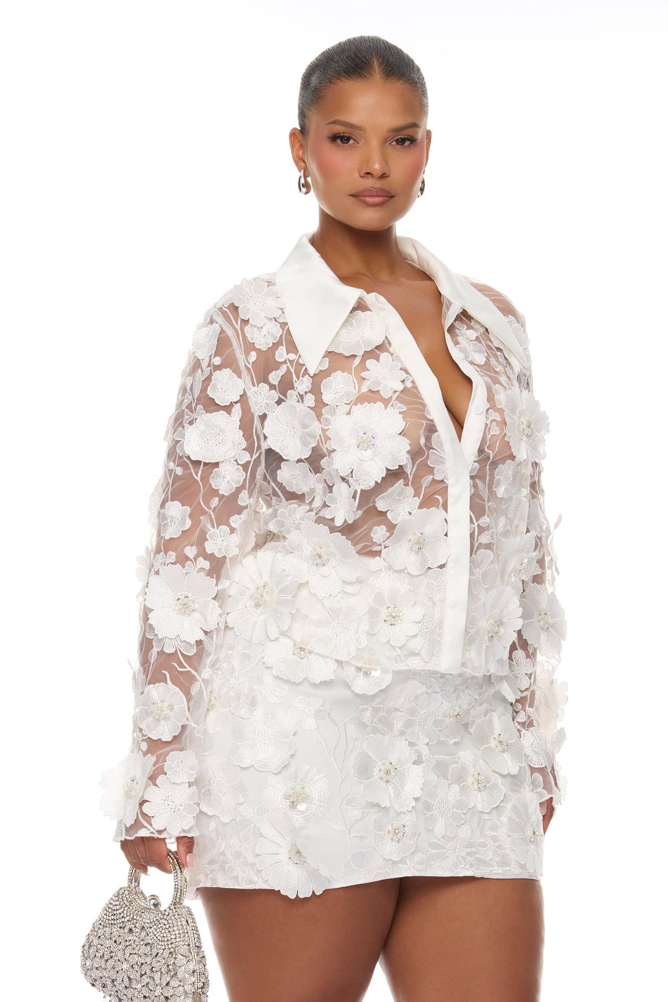 Flower Fields Embroidered Skirt Set - White Female Product Image