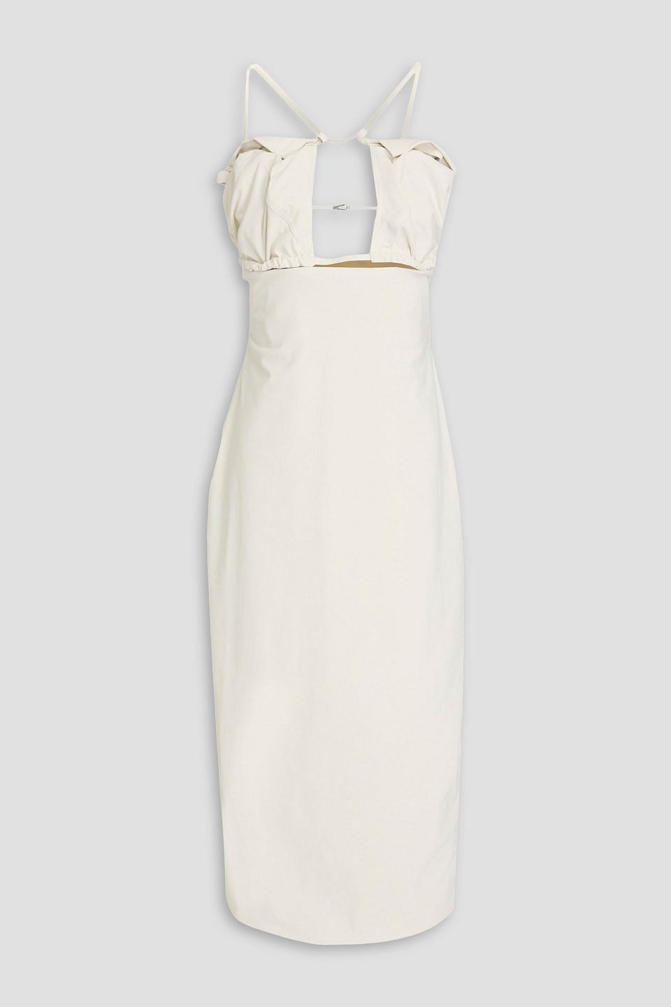 JACQUEMUS Strapless Ruffled Cutout Twill Midi Dress In White Product Image