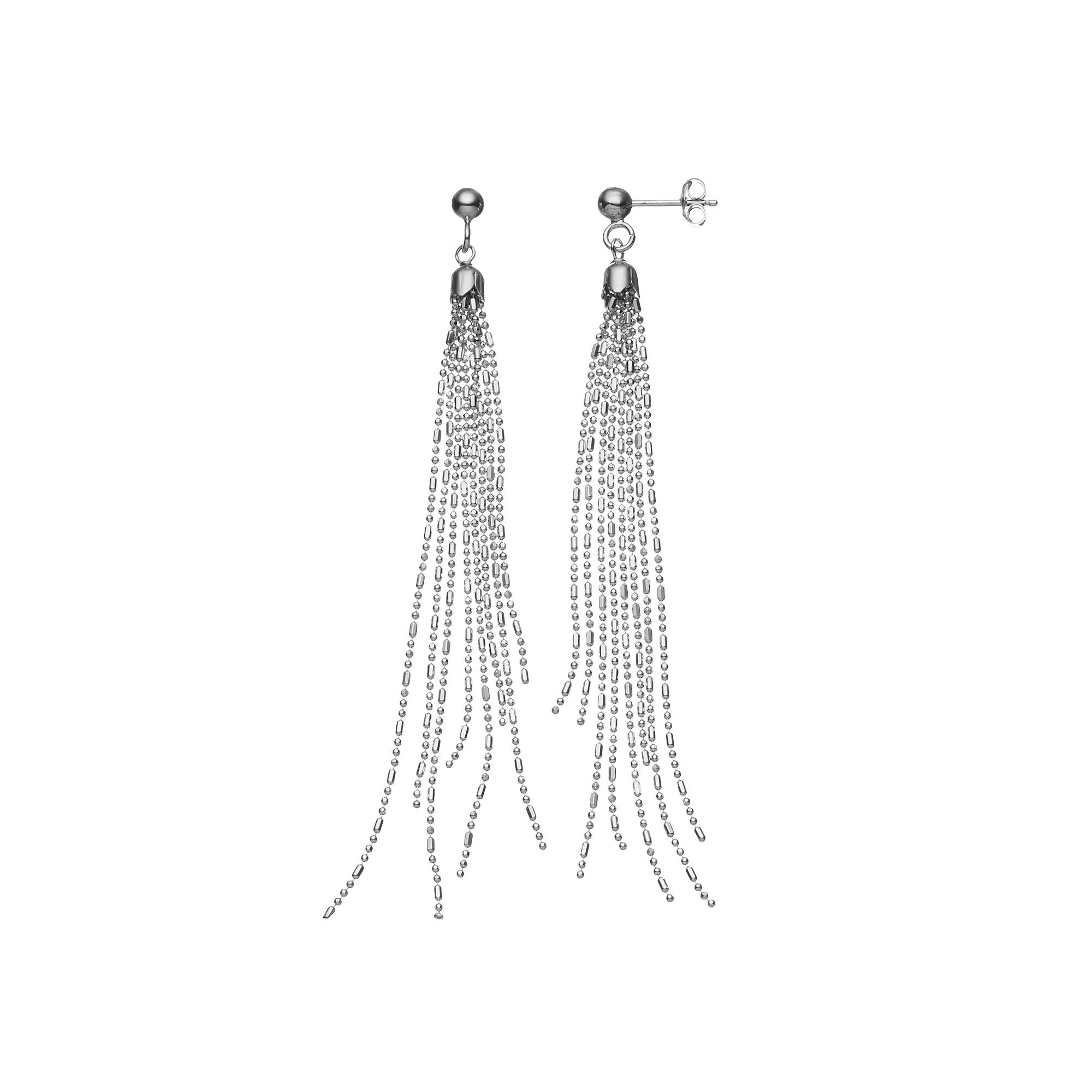 Sterling Silver Beaded Fringe Drop Earrings, Women's, Grey Product Image