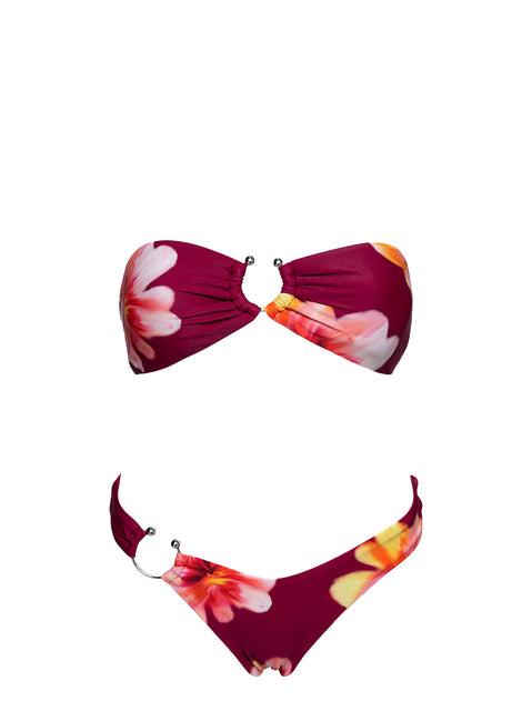 Candy Strapless Bikini Top Burgundy Floral Product Image