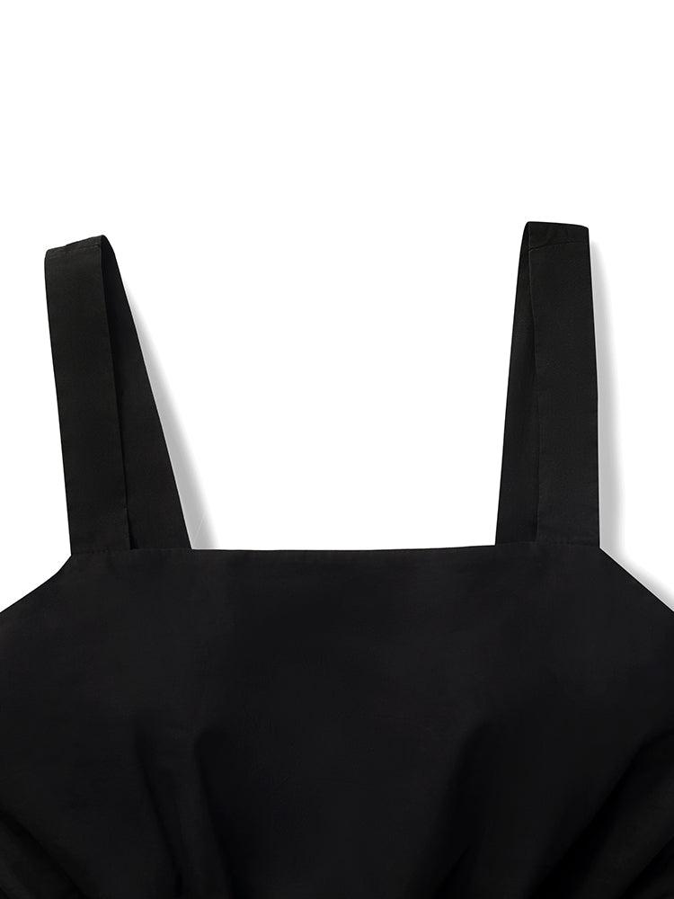 Cotton Strap Gathered Waist Jumpsuit With Detachable Chest Pads Product Image