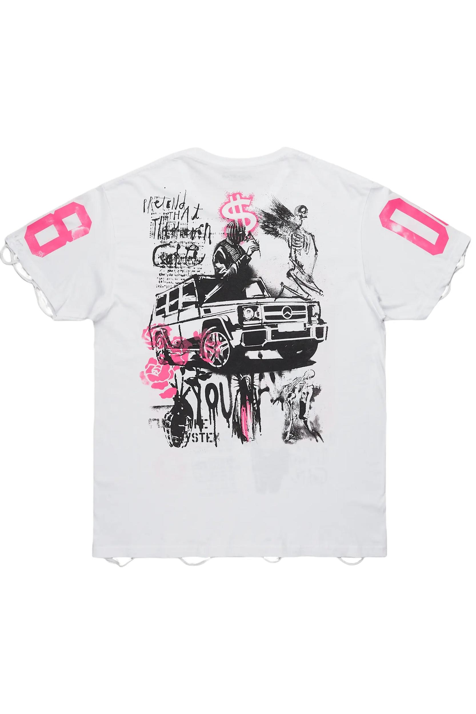 Grill White/Pink Graphic Oversized T-Shirt Male Product Image