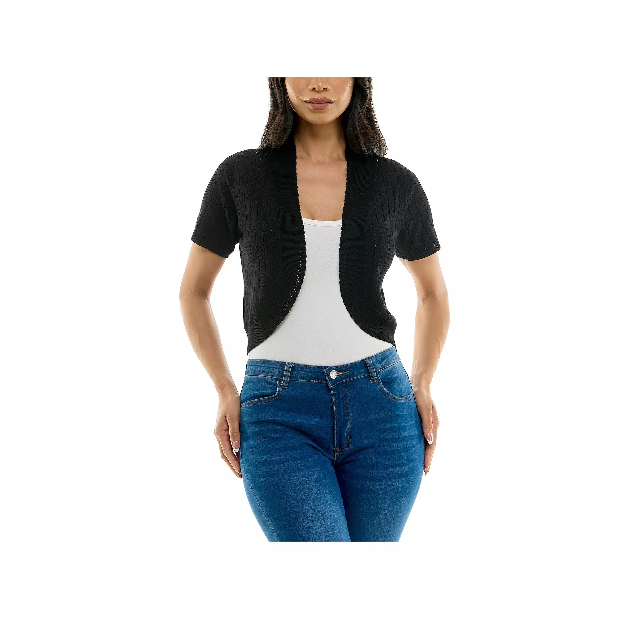 Women's Nina Leonard Scallop Bolero Cardigan, Size: Large, Black Product Image