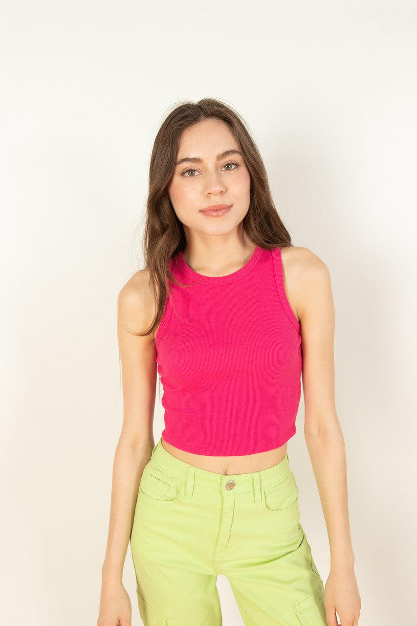 Pink Ribbed Crop Tank Product Image