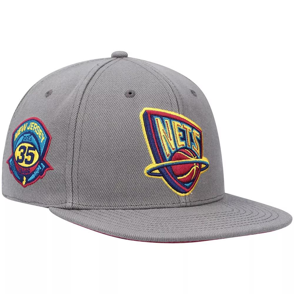 Men's Mitchell & Ness Charcoal New Jersey Nets Hardwood Classics 35 Years Carbon Cabernet Fitted Hat,  Product Image