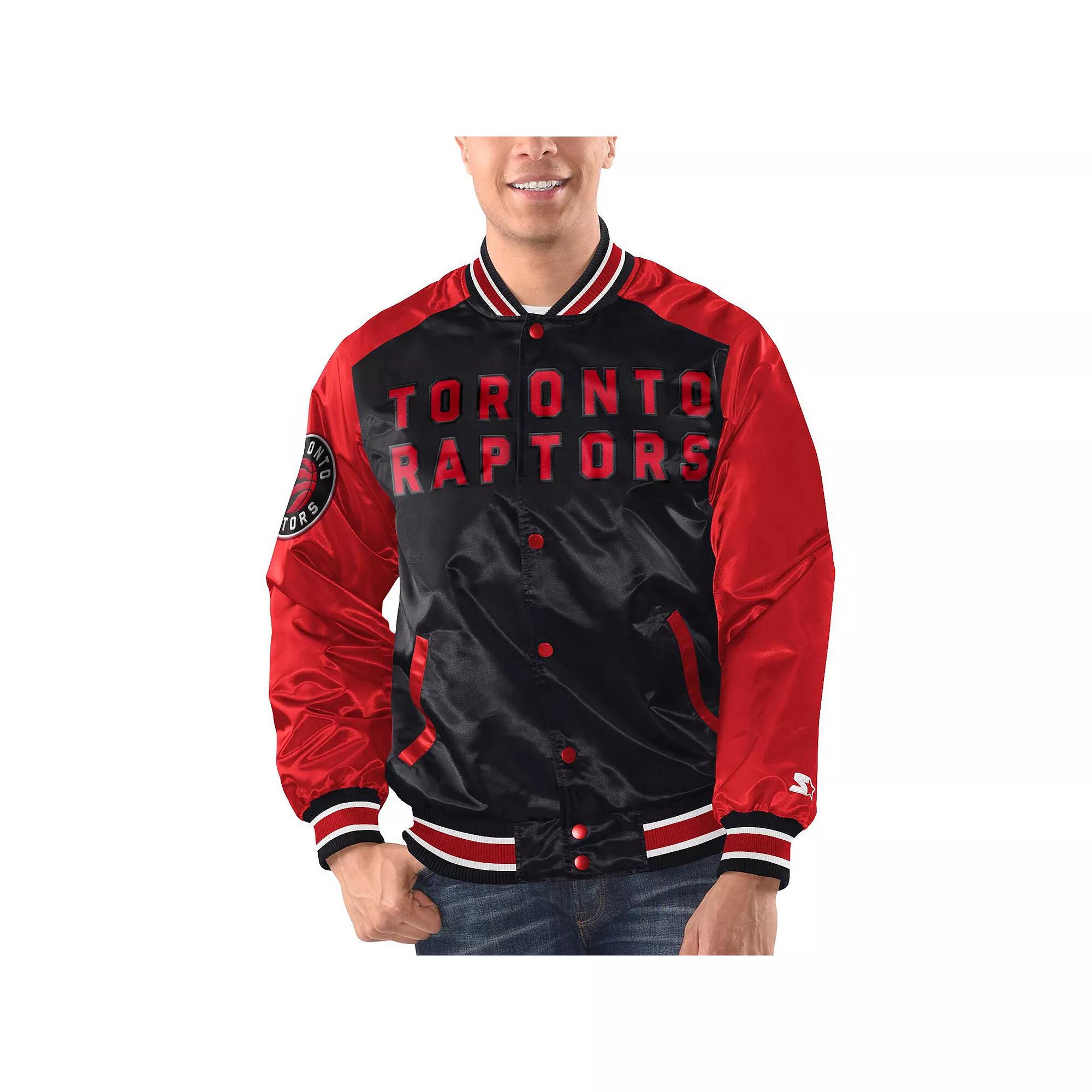 Men's Starter Black/Red Toronto Raptors Renegade Satin Full-Snap Varsity Jacket, Size: Small, Rpt Black Product Image