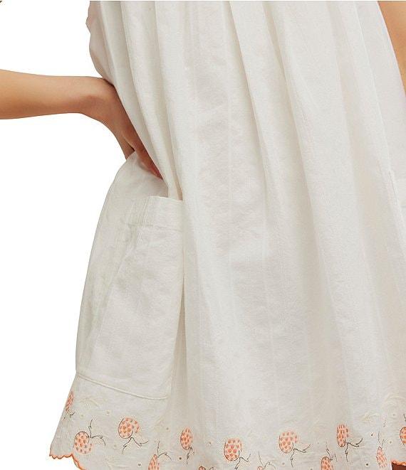 Free People Latecia Square Neck Sleeveless Embroidered Scalloped Hem Mini Babydoll Dress Product Image