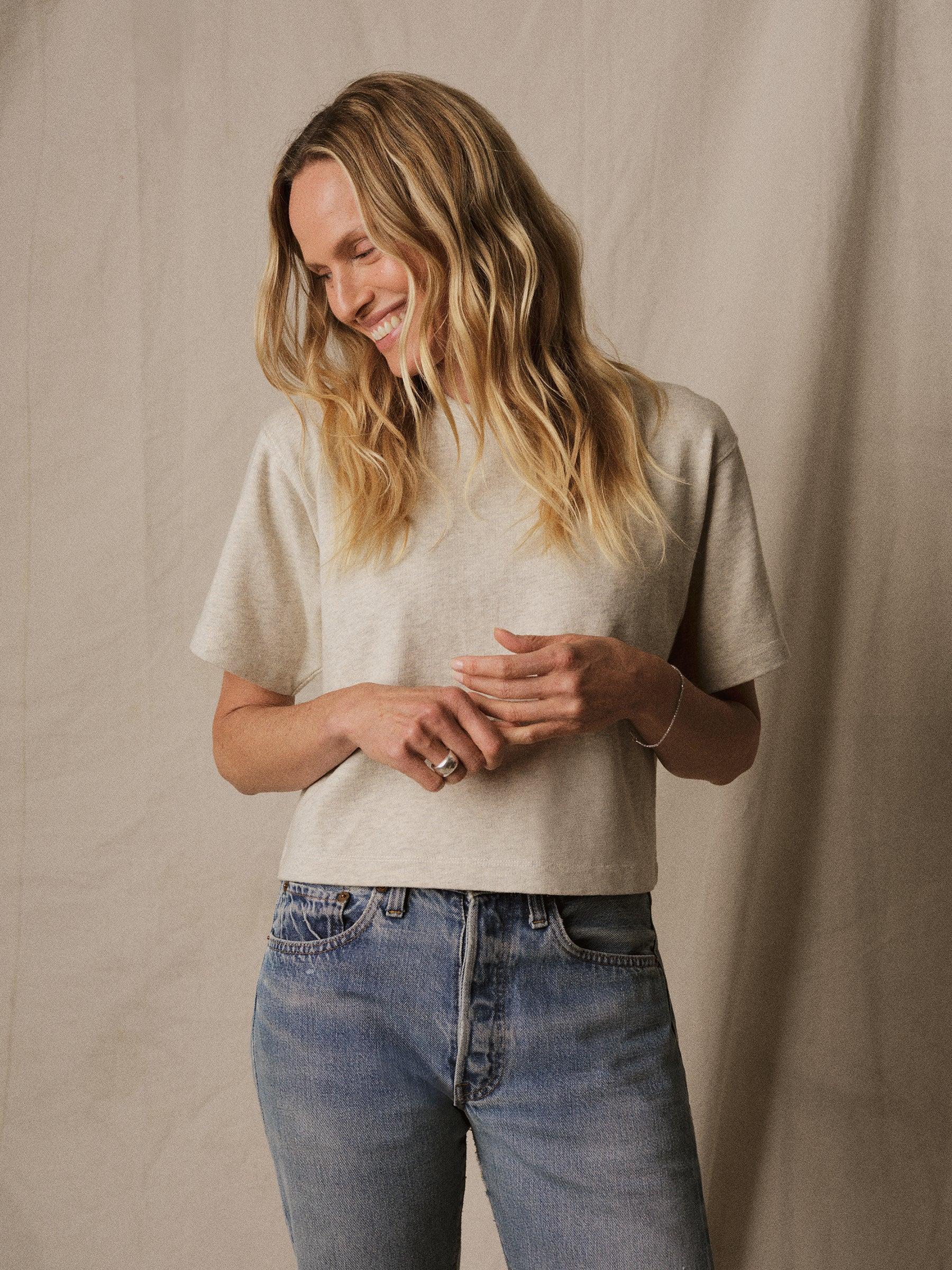 Heather Oat Field-Spec Boyfriend Crop Tee Product Image