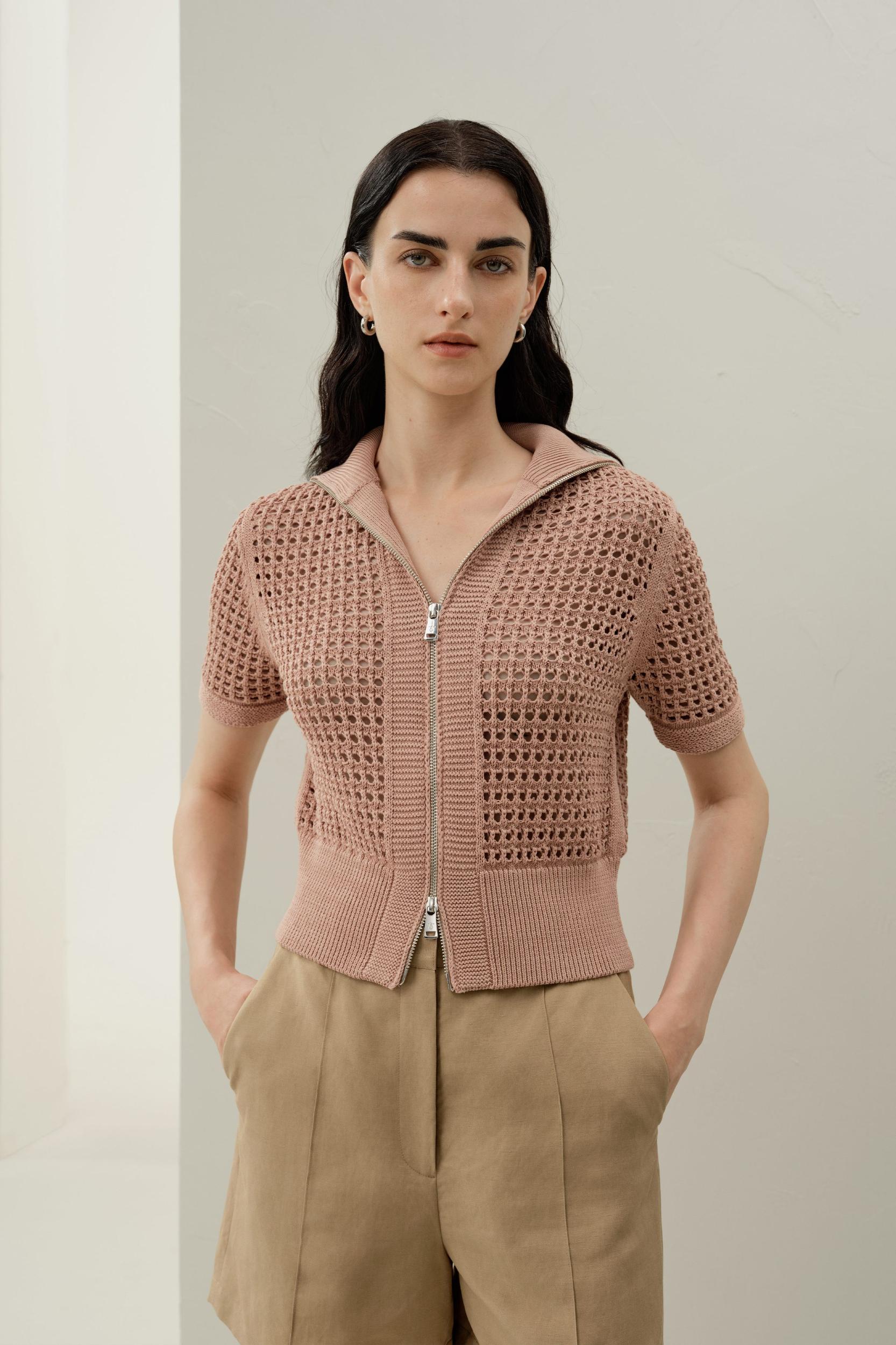 Toscana Pointelle Knit Double-Zip Cardigan Product Image