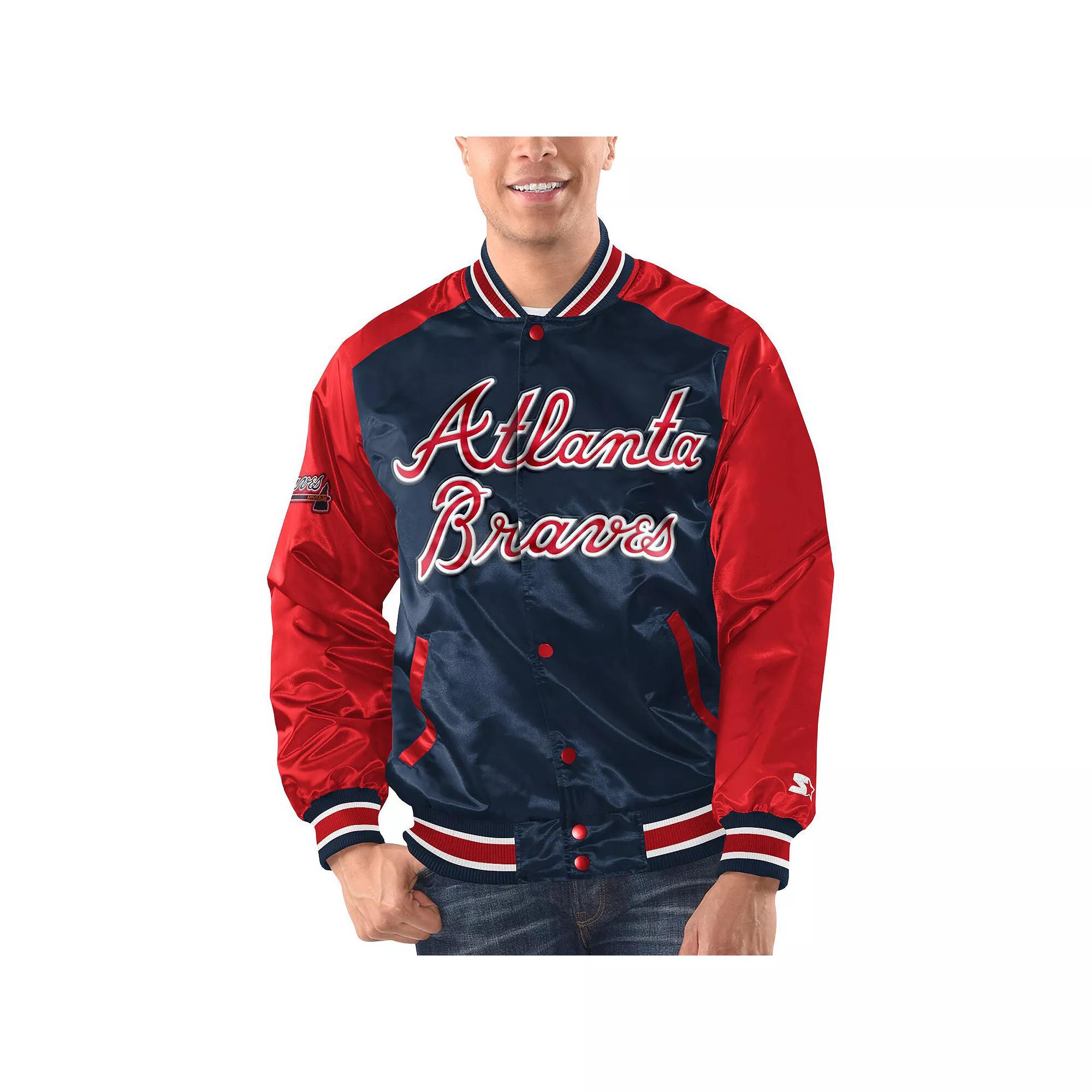 Men's Starter Navy/Red Atlanta Braves Varsity Satin Full-Snap Jacket, Size: Large, Blue Product Image