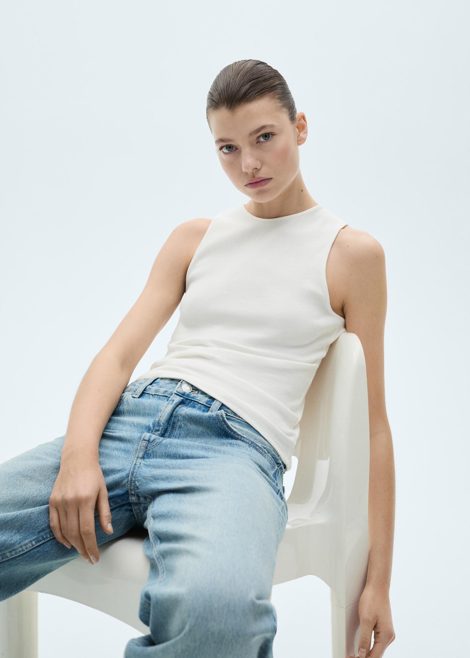 Ribbed cotton top - Women | MANGO USA Product Image