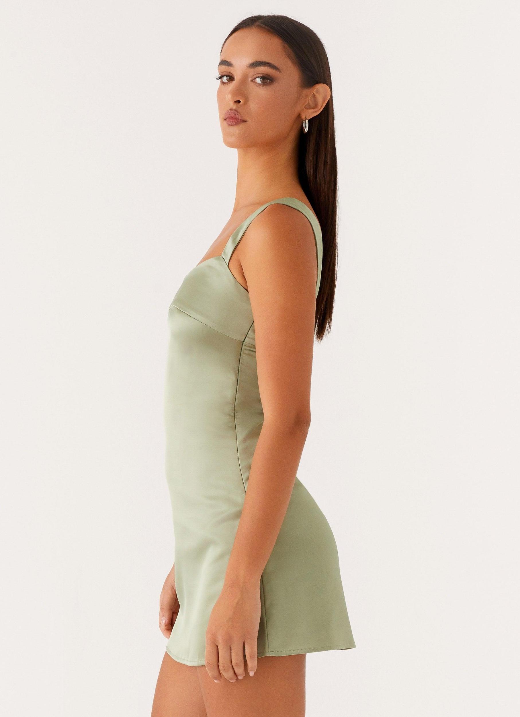 Odette Satin Mini Dress - Sage Product Image