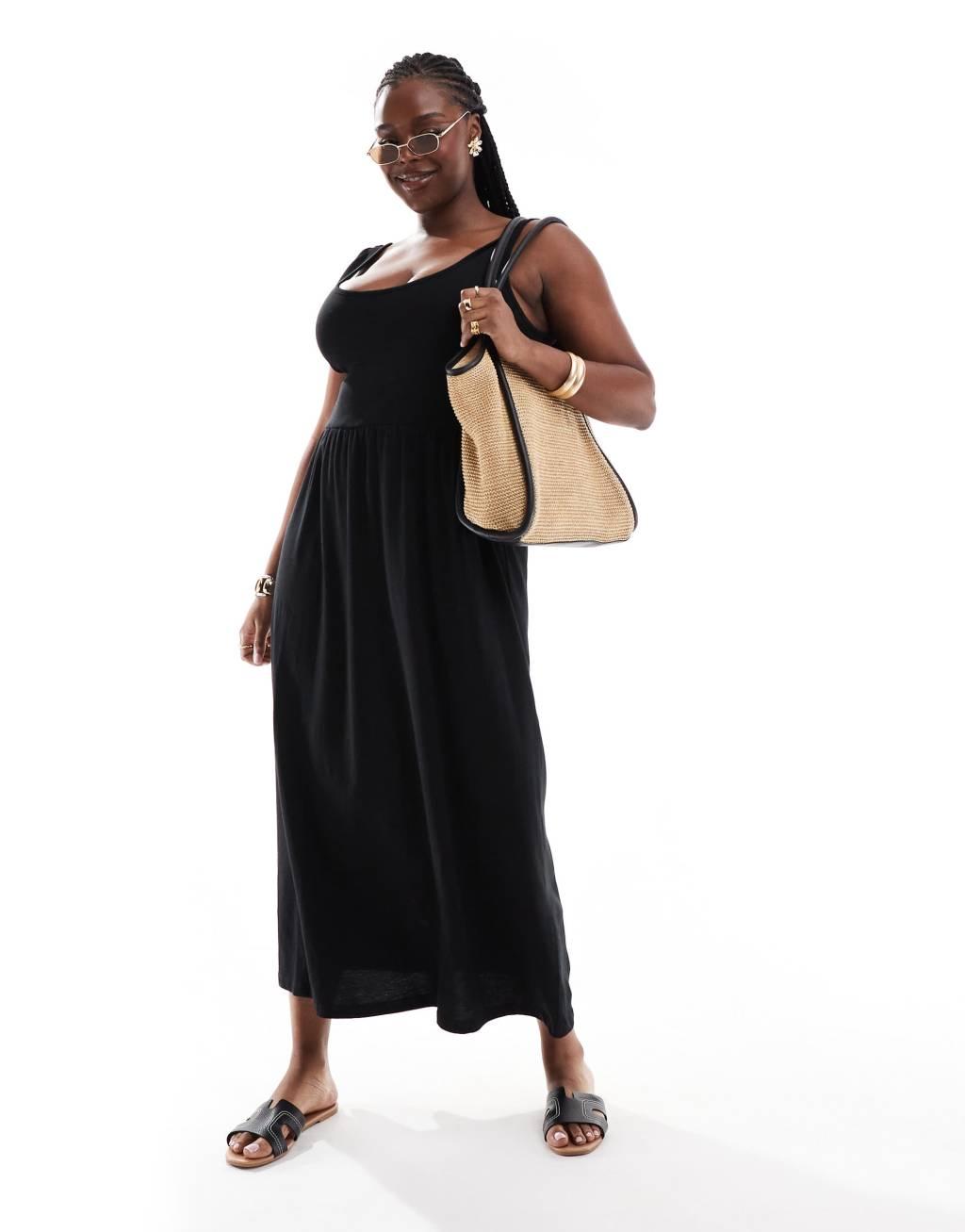 ONLY Curve scoop back maxi sundress in black  Product Image