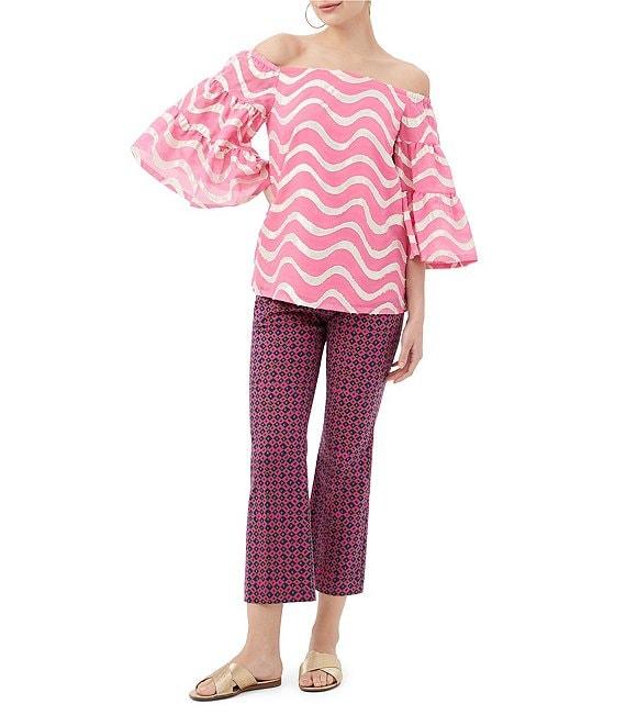 Trina Turk Garnish Printed Off-The-Shoulder 3/4 Bell Sleeve Top Product Image