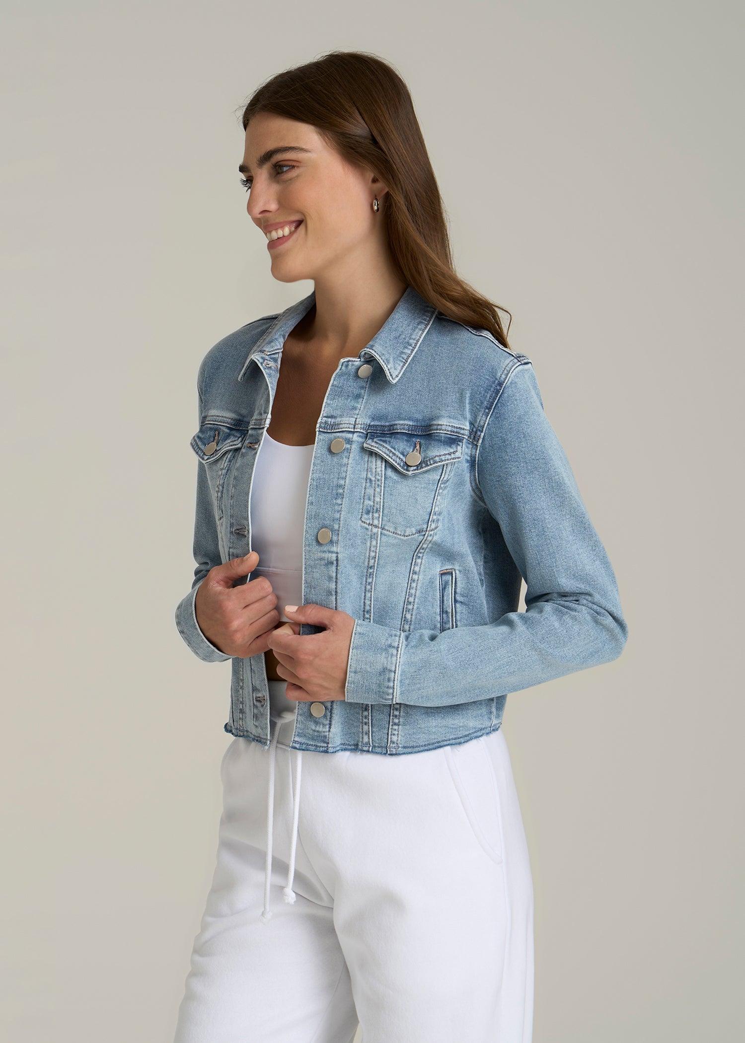 Cropped Stretch Denim Jacket for Tall Women in Perfect Blue Female Product Image