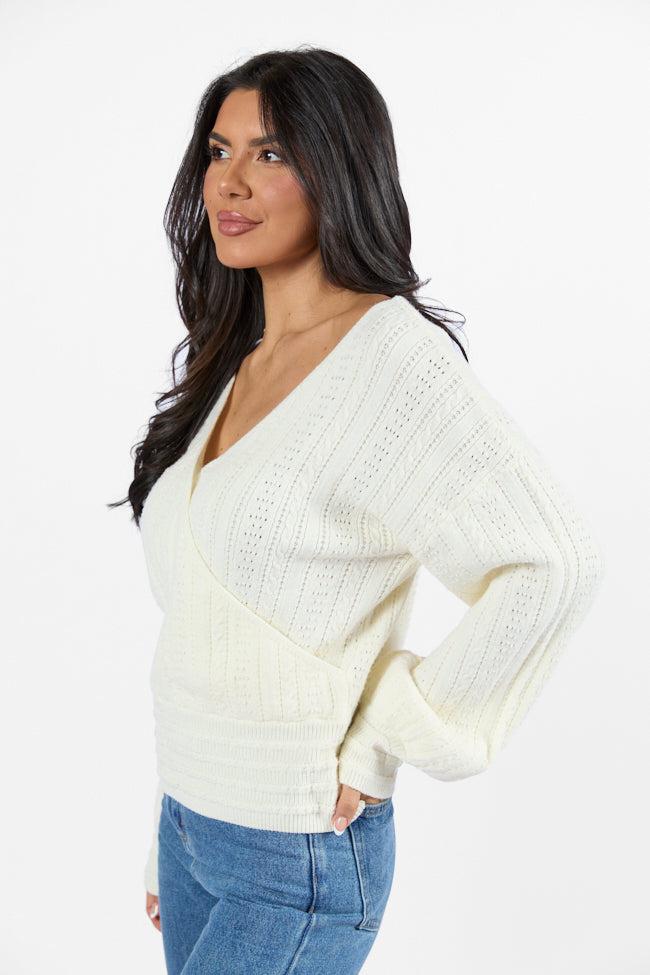 With Love Ivory Wrap Pointelle Sweater FINAL SALE Product Image