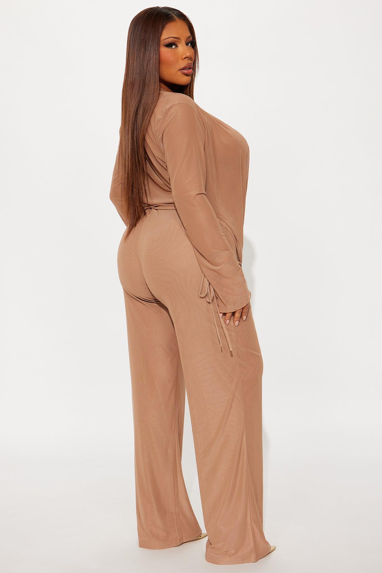 Silent Muse Cowl Neck Mesh Pant Set - Mocha Product Image