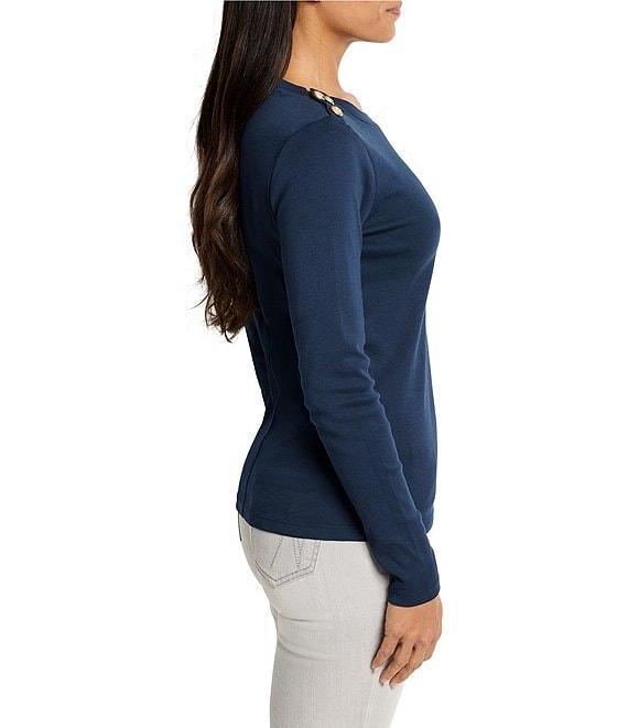 NIC + ZOE NZT Cotton Knit Round Neck Long Sleeve Shoulder Button Top Product Image