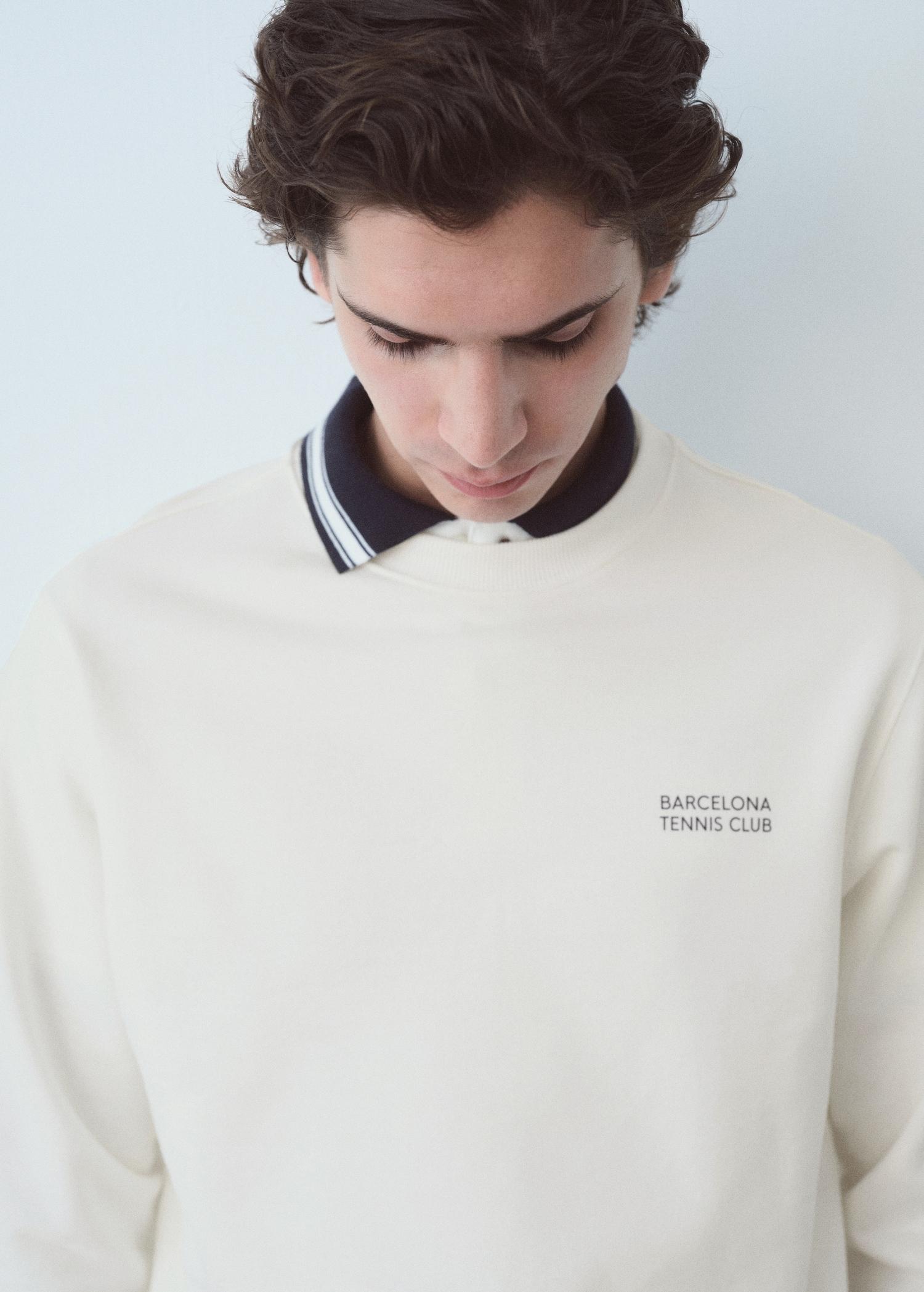 Cotton sweatshirt with printed text - Men | MANGO USA Product Image