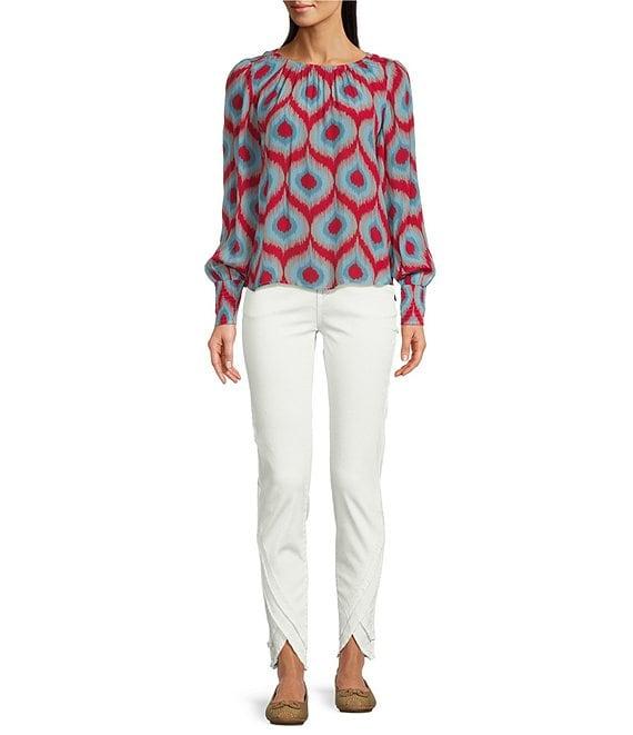 APNY Printed Crew Neck Long Sleeve Smocked Cuff Blouse Product Image