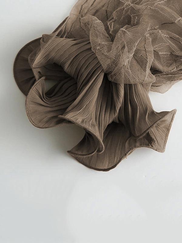 Simple Solid Color Puff Sleeve Mesh Splicing Chiffon Shirt Product Image