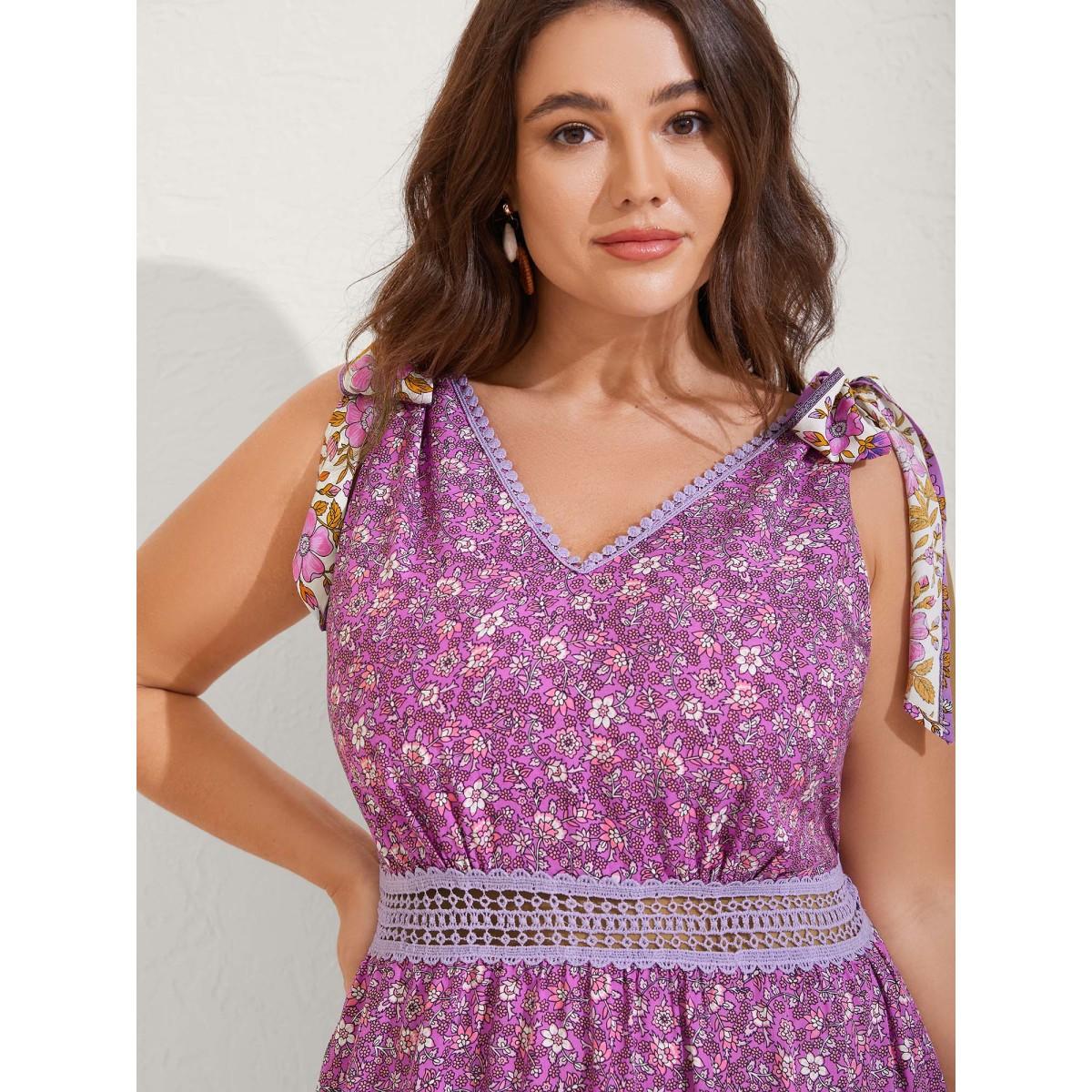 Plus Size Ribbon Shoulder Tie Tiered Maxi Dress DarkViolet Women Boho V-neck Sleeveless Curvy BloomChic 18-20/2X Product Image
