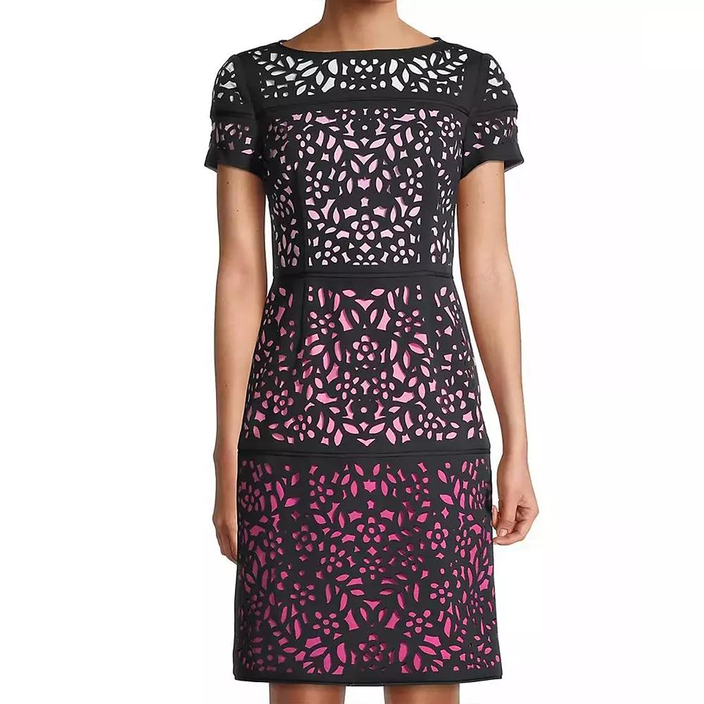 Women's Focus By Shani Ombre Laser Cut Dress, Size: 14, Black Pink Product Image
