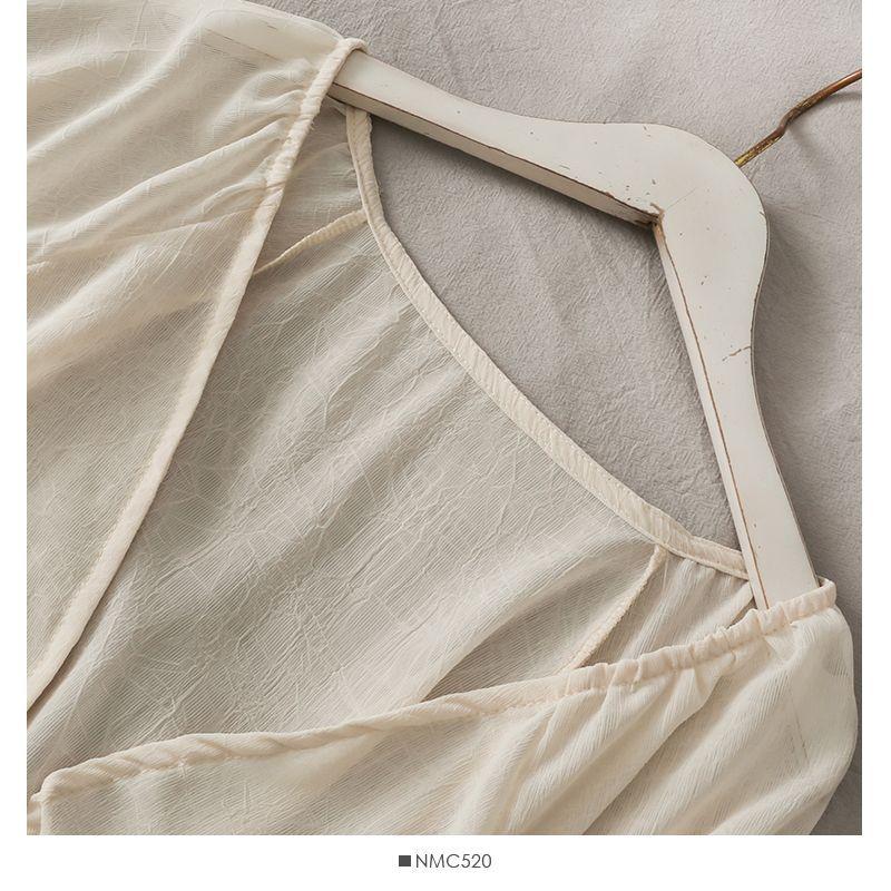 Tie-Waist Balloon-Sleeve Chiffon Cardigan Product Image