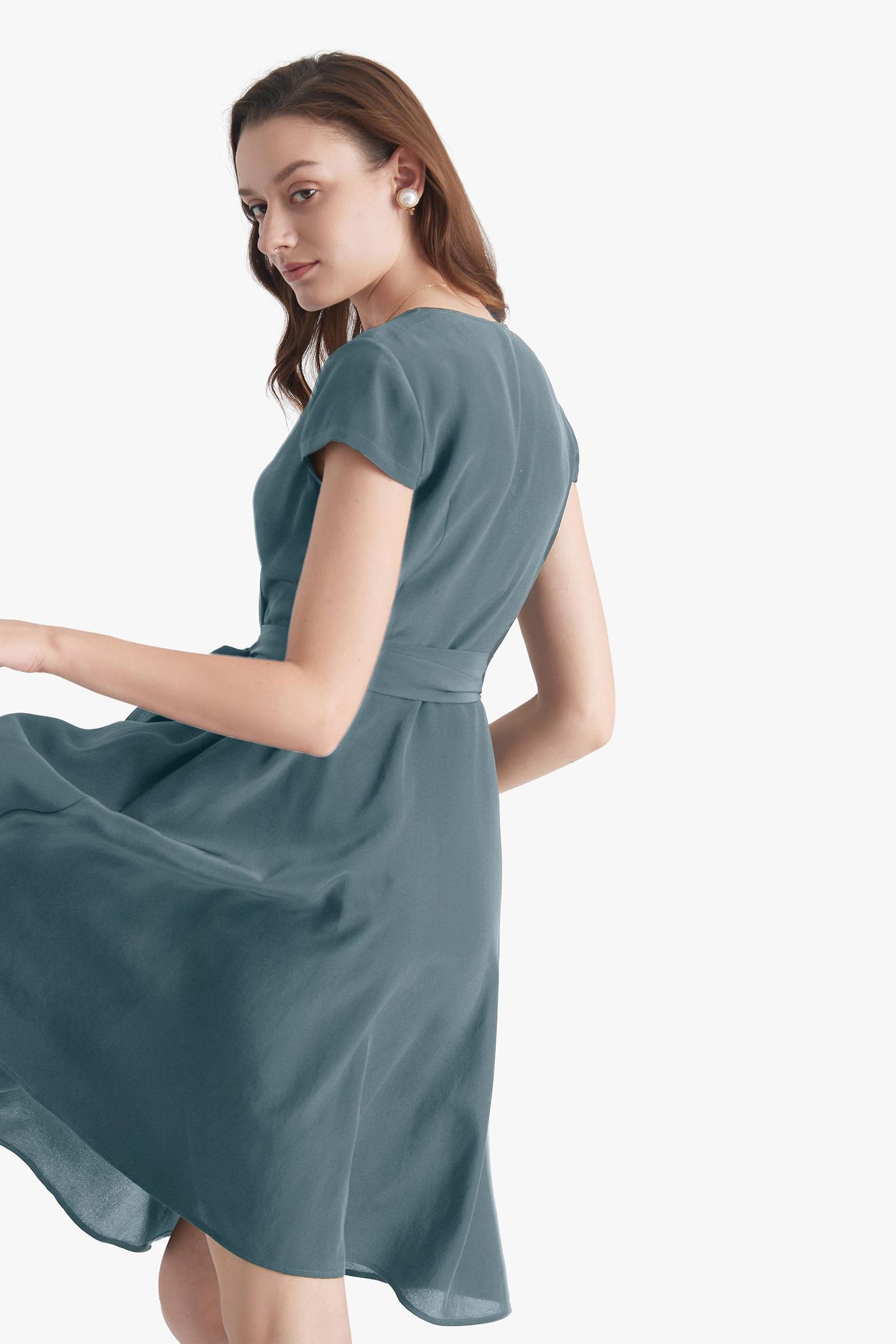 Figure Flattering Silk Wrap Dress Product Image