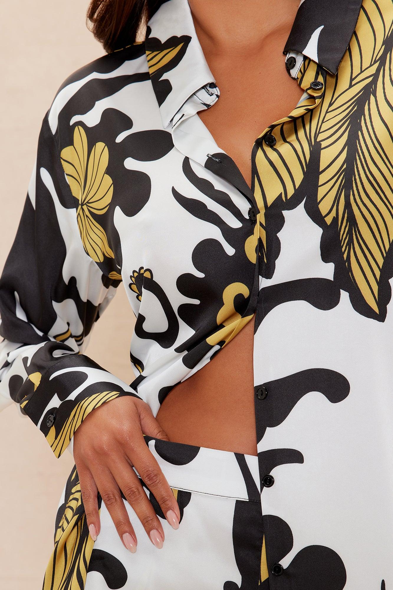 Adima Satin Wide Leg Pant Set - Gold/combo Female Product Image