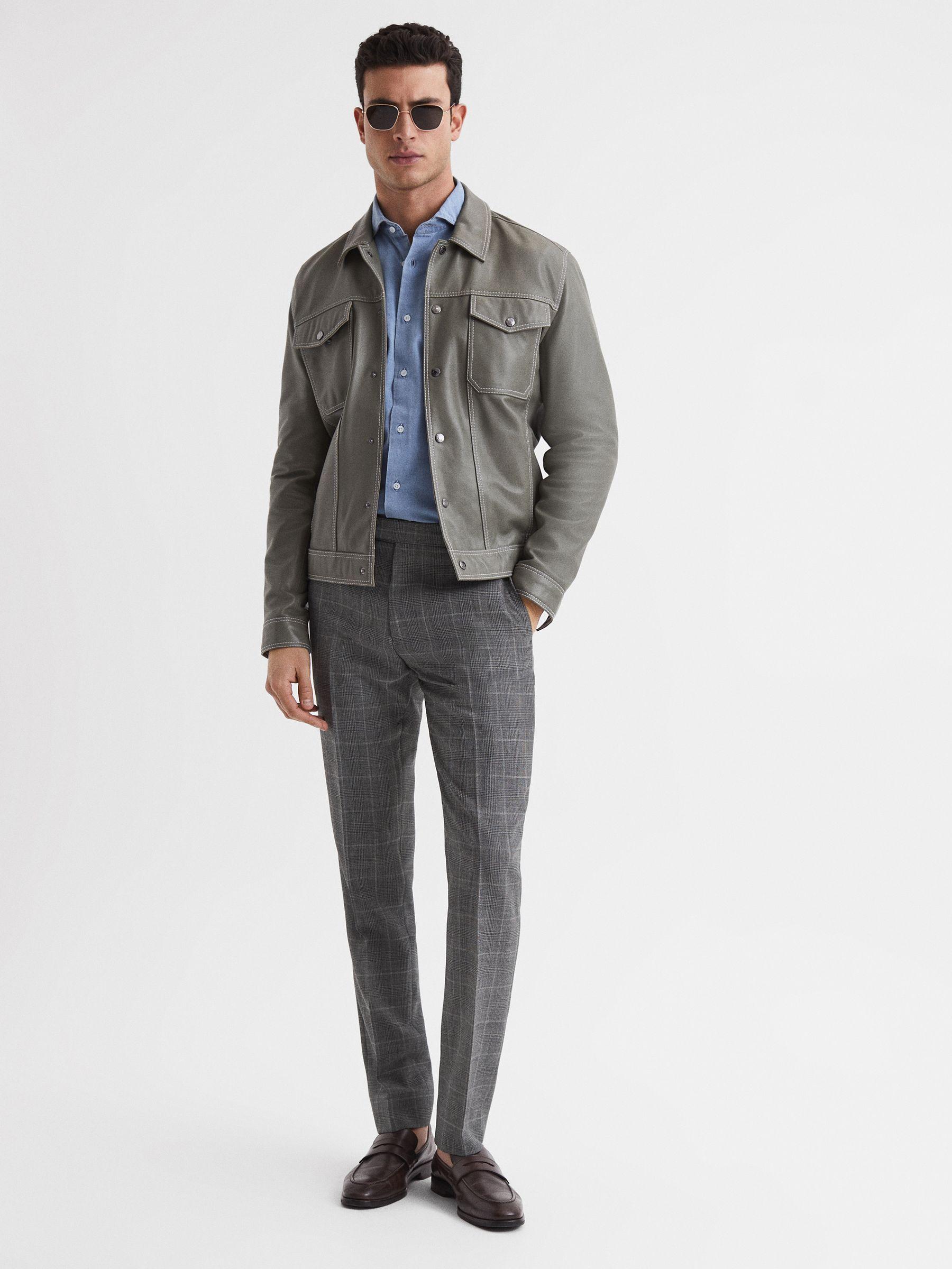 Slim Fit Checked Trousers in Grey Product Image