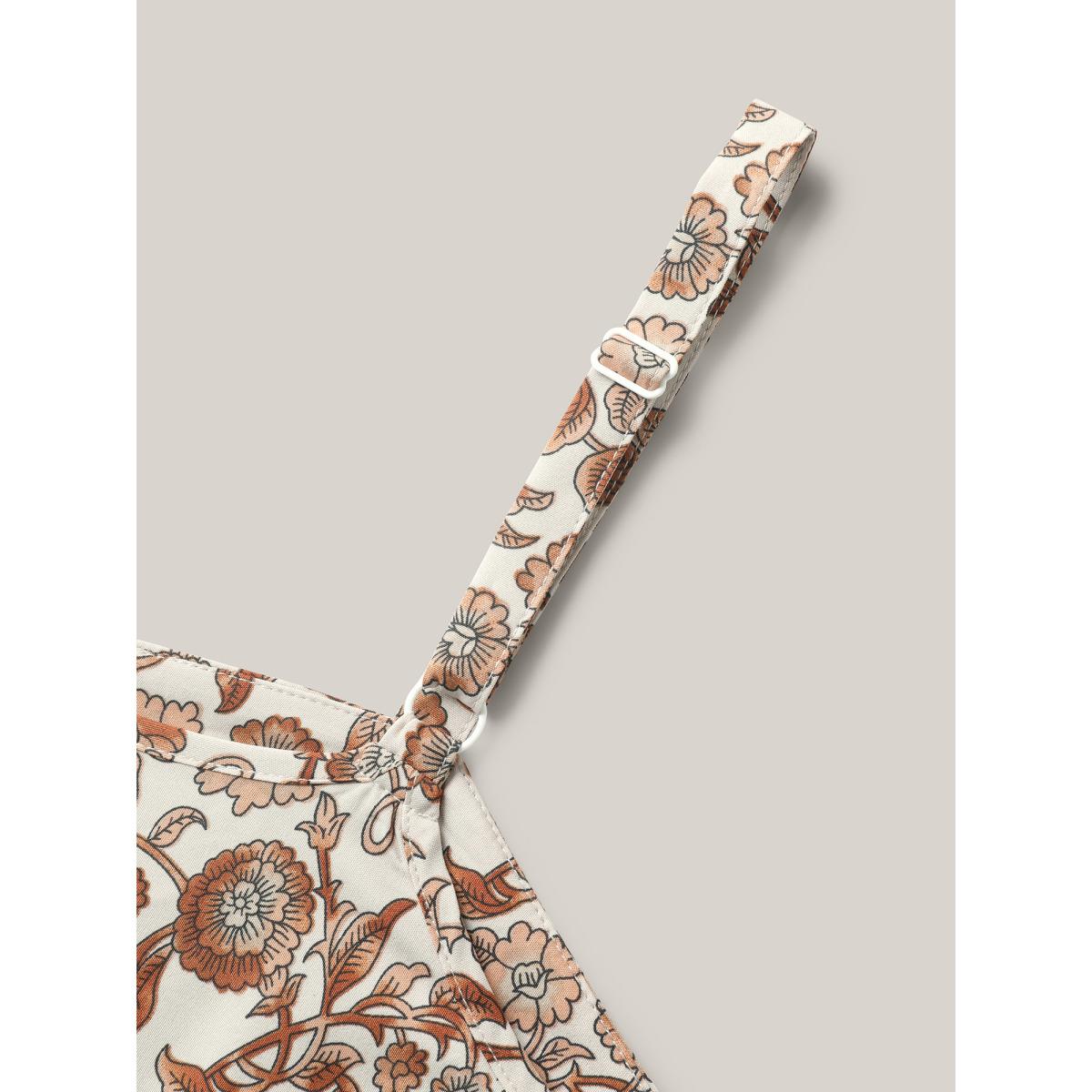 Plus Size Boho Print Pleated Tank Top Women Yellowishbrown Boho Gathered Non Vacation Tank Tops Camis BloomChic 18-20/2X Product Image