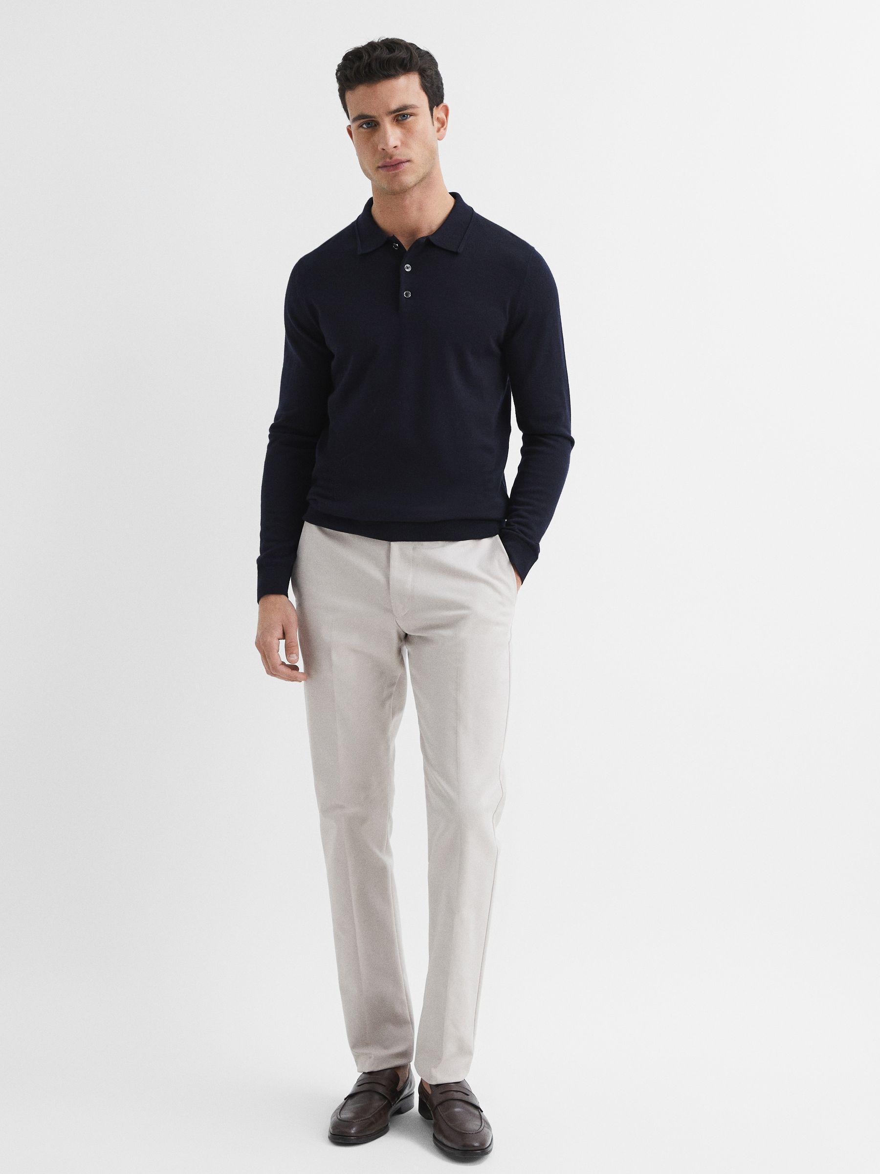 Merino Wool Polo Shirt in Navy Product Image