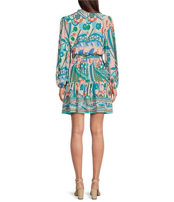 Adrianna by Adrianna Papell Abstract Printed Surplice V-Neck Long Sleeve Dress Product Image