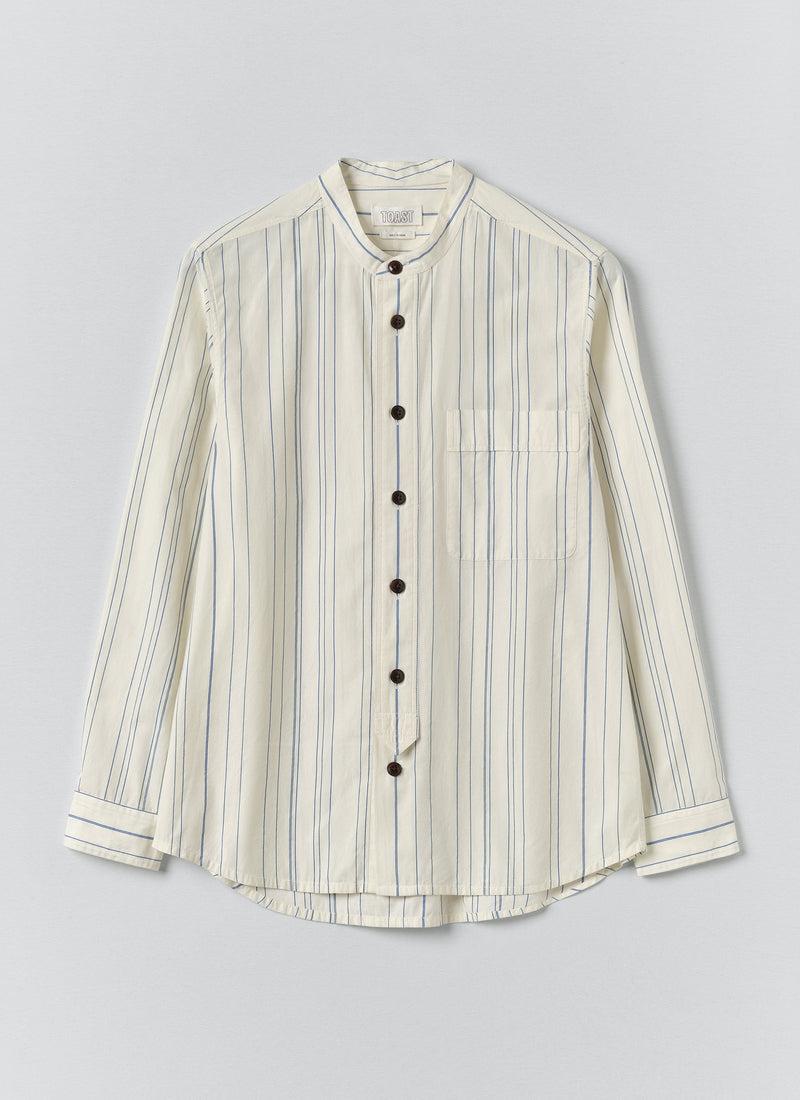 Jasper Irregular Stripe Cotton Shirt | Ecru/Cobalt Product Image