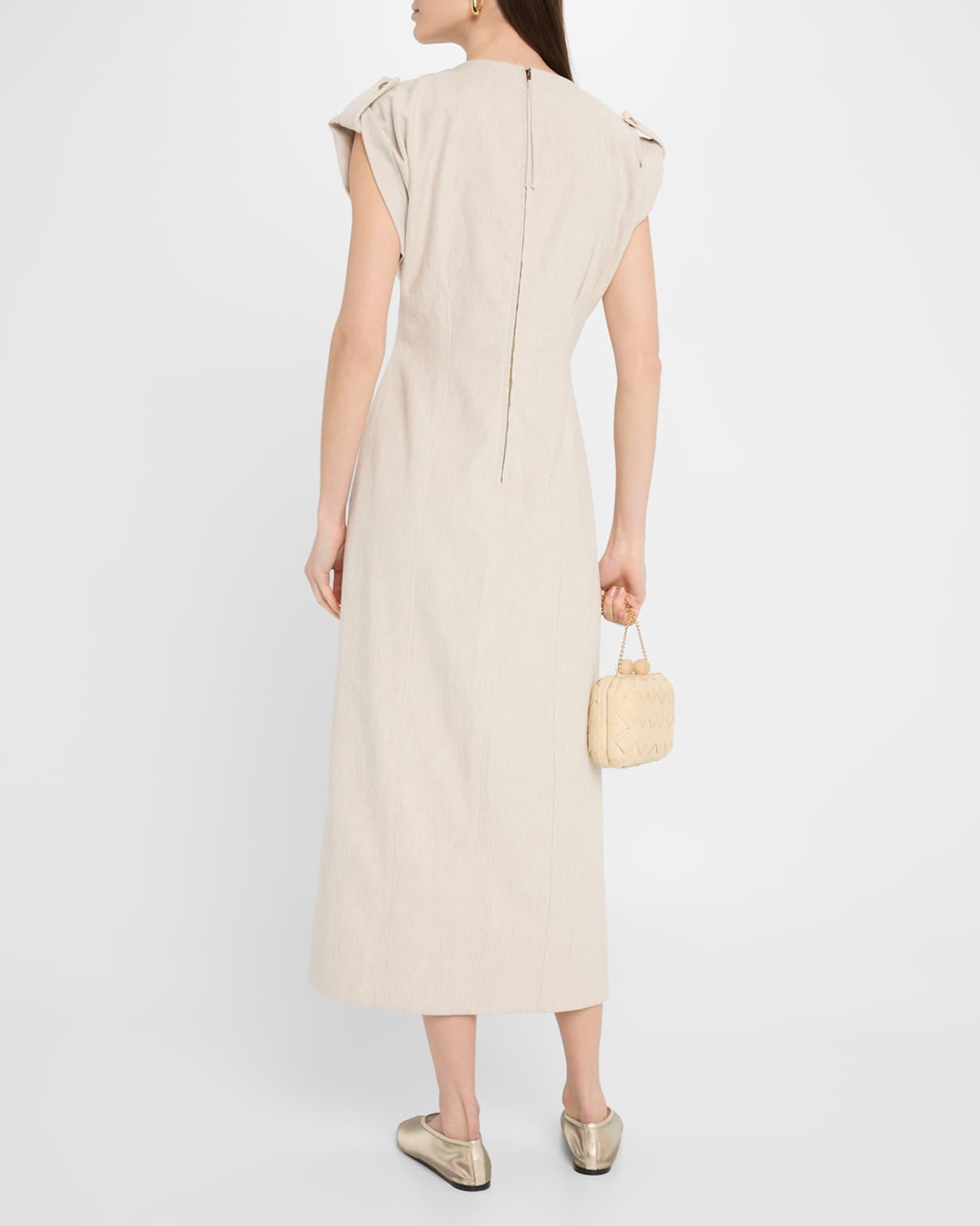 Cap-Sleeve Flax Linen Maxi Dress Product Image