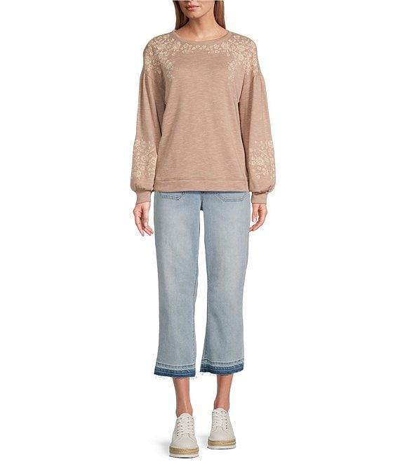 Nurture by Westbound Knit Long Sleeve Crew Neck Embroidered Sweatshirt Product Image