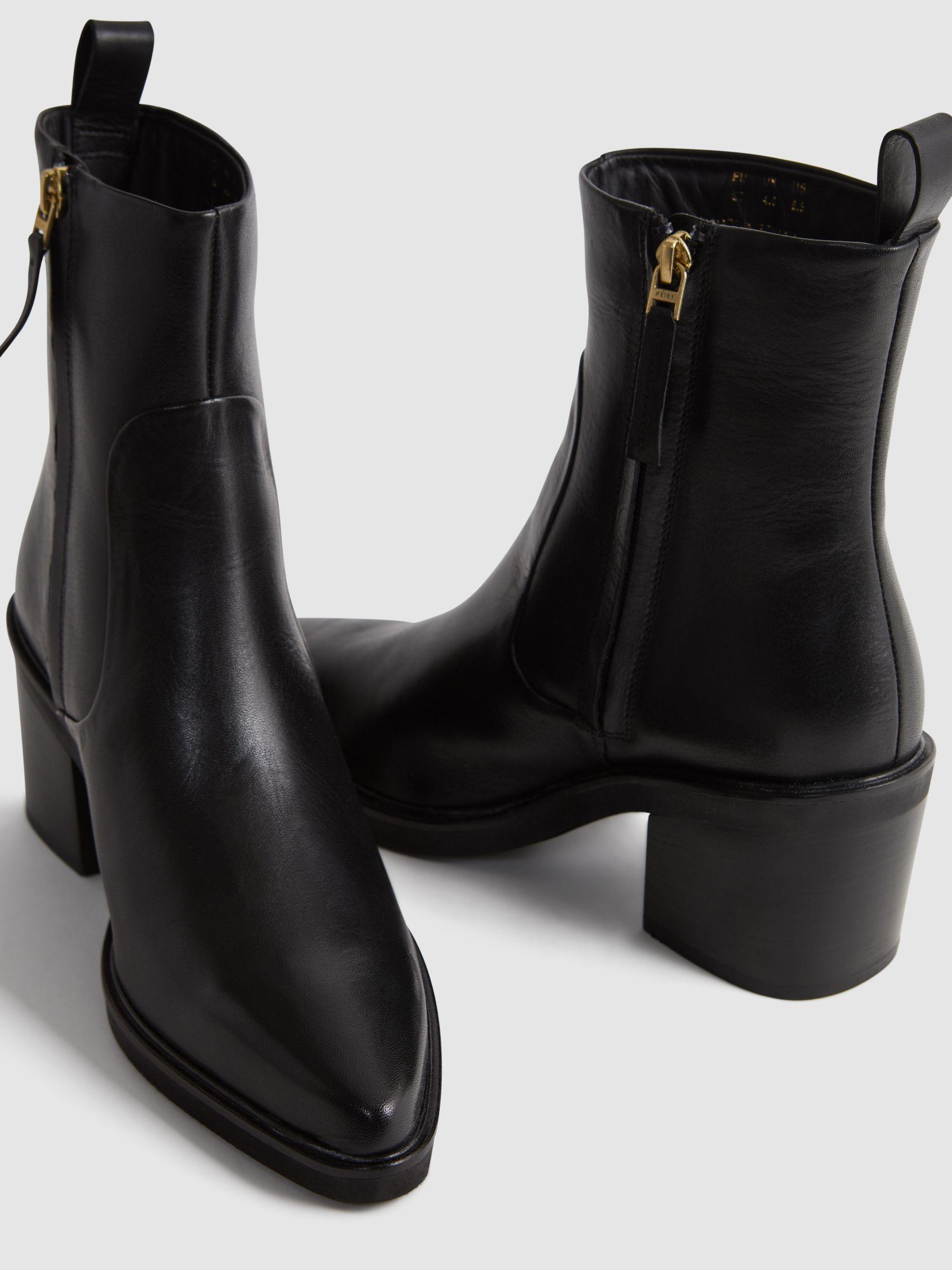 Leather Heeled Western Boots in Black Product Image