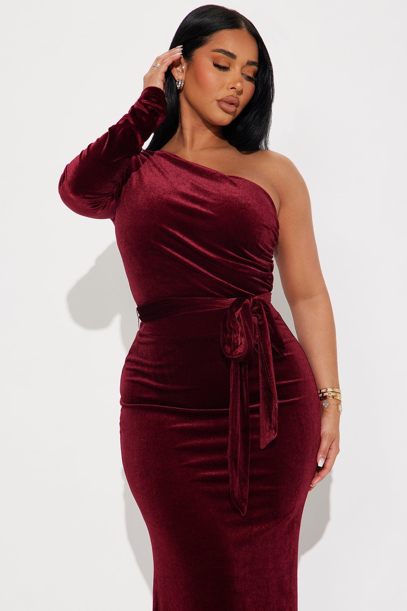 Take A Bow Velvet Gown - Wine Product Image