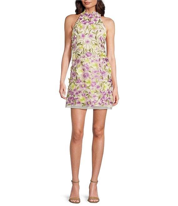 Muse by Marchesa Meadow Floral Novelty Embroidered Halter Neck Sleeveless A-Line Dress Product Image