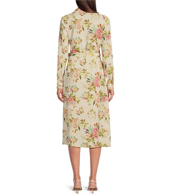 Alex Marie Tonya Long Sleeve Floral Print Notch Collar V-Neck Midi Wrap Dress Product Image