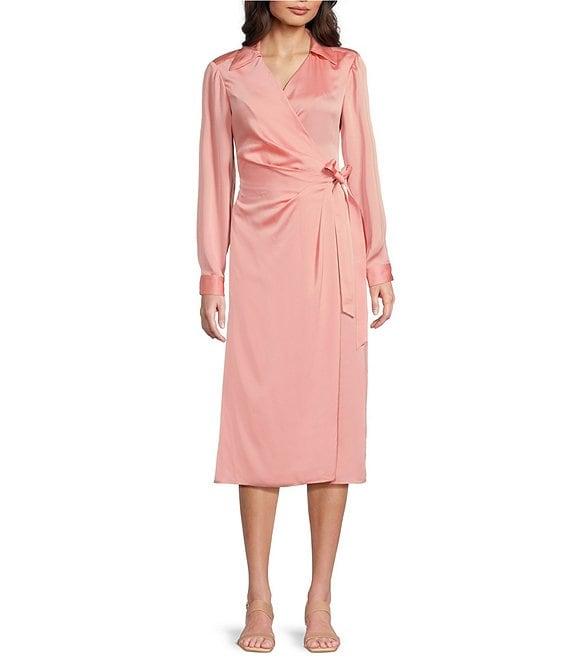 Alex Marie Tonya Long Sleeve Notch Collar V-Neck Midi Wrap Dress Product Image